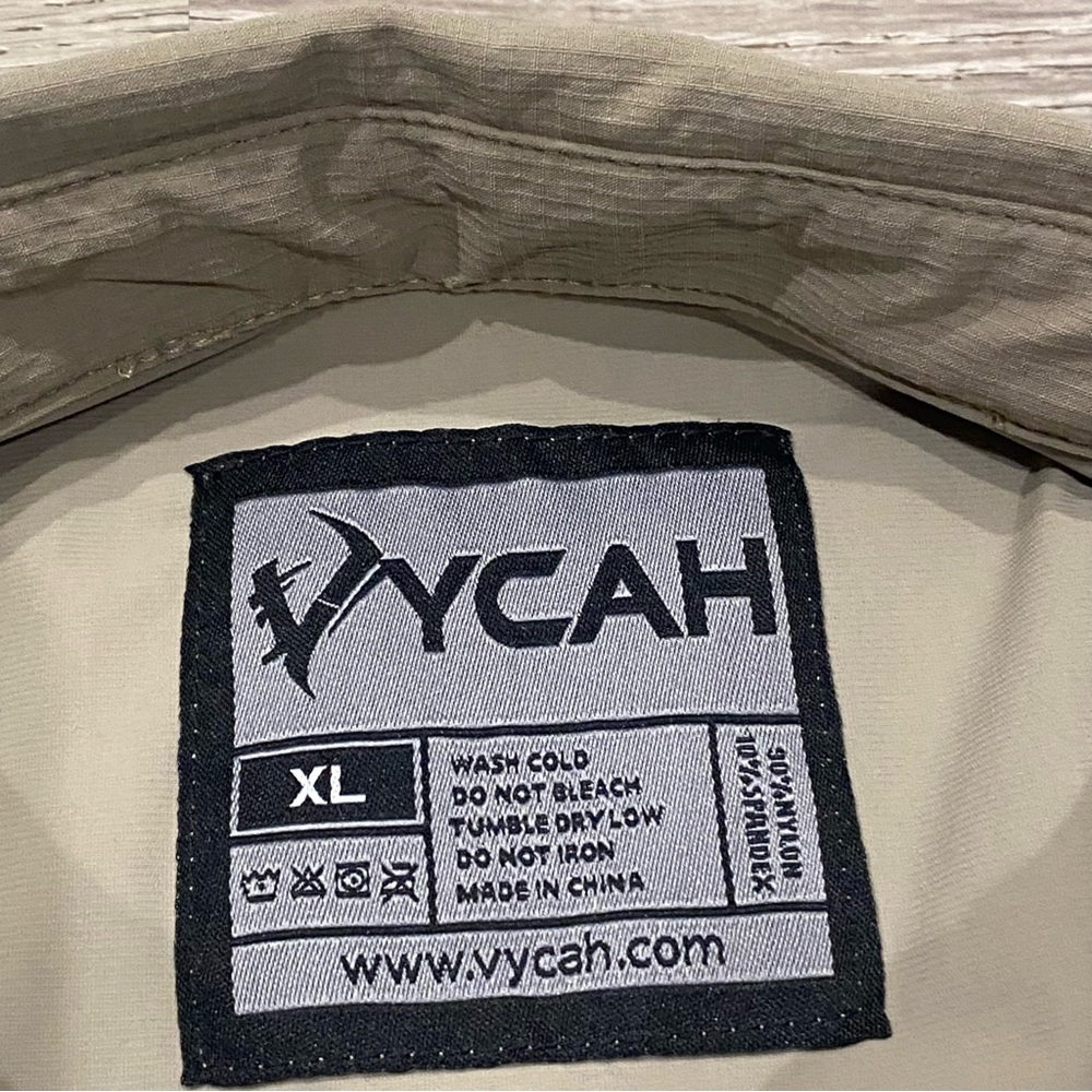 Vycah Men's XL Trophy Tee Hunting Shirt Khaki Nylon Spandex Vented - Picture 9 of 13